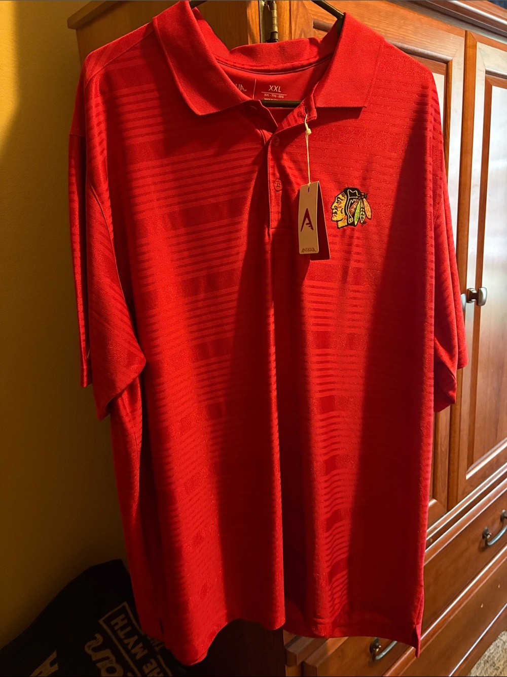 Chicago Blackhawks Red Polo with Embroidered Native Head Logo